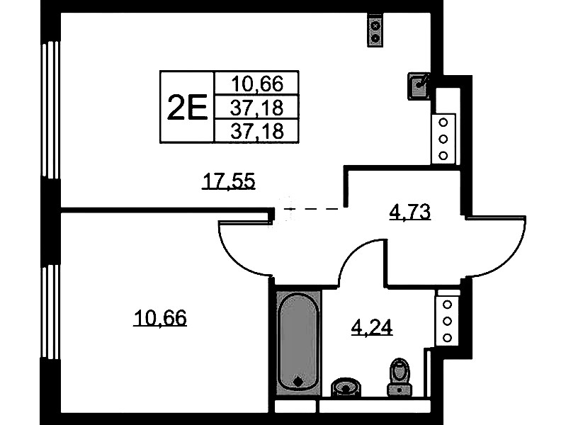 1-комнатная квартира 37.18 м², 9/11 эт., ЖК «Новое Колпино»